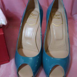 ROGER VIVIER Blue Peep-Toe Patent Leather Pumps - Brand New!